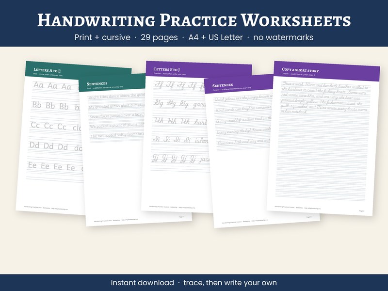 Handwriting Practice Worksheets, Print and Cursive Tracing Pages (Dig…