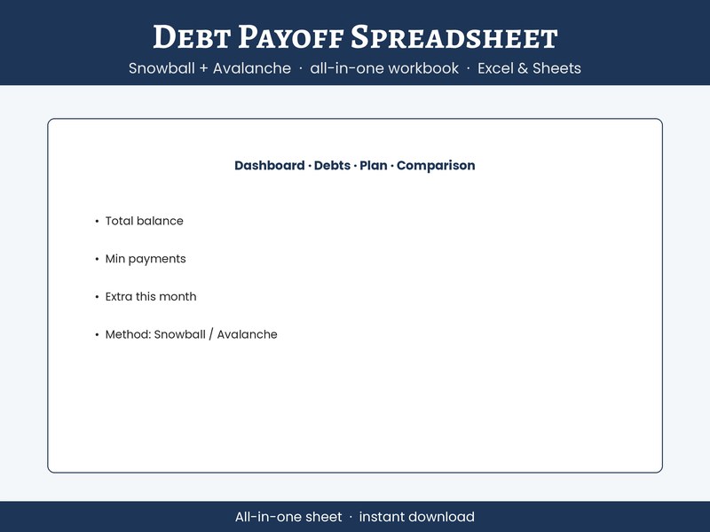 Debt Payoff Spreadsheet, Snowball and Avalanche Planner, All in One W…